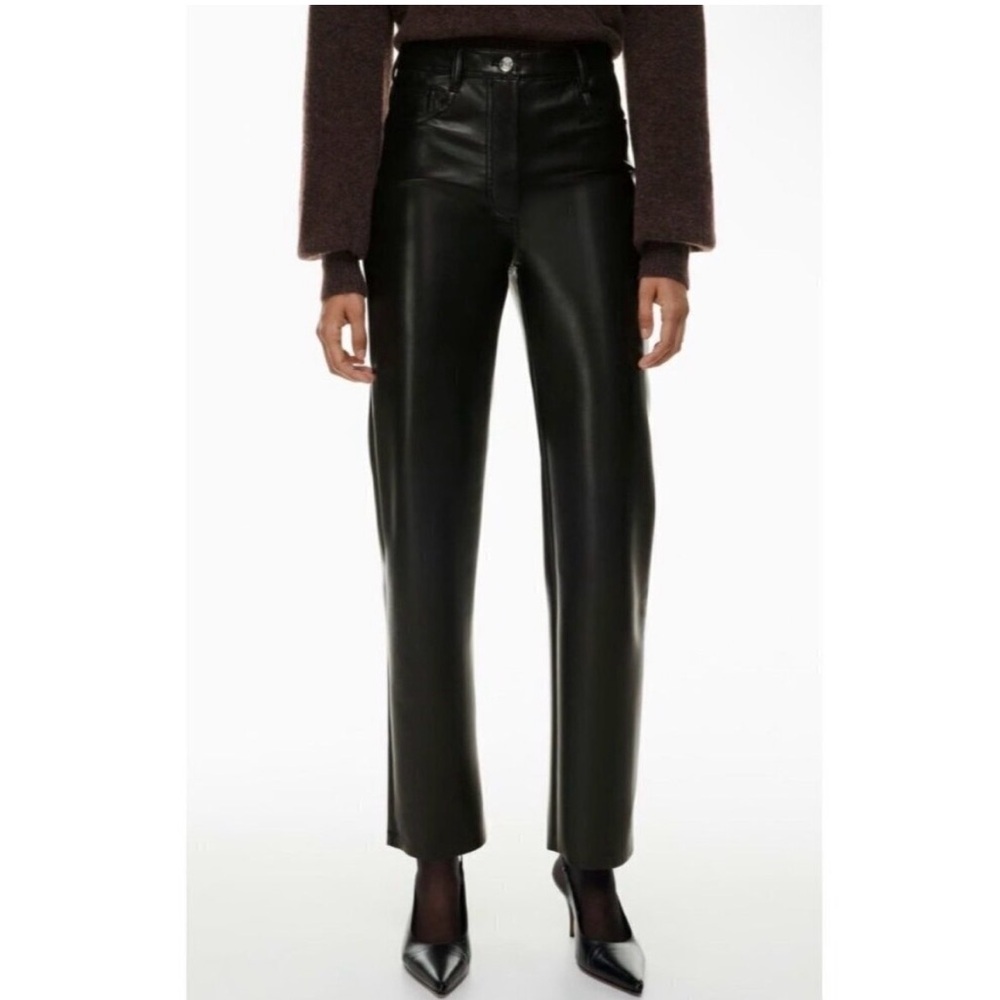 Aritzia Wilfred Melina Faux leather high rise straight leg pants size 8 black